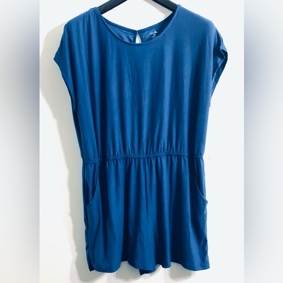 Women’s Romper two side pockets short sleeves pull in blue. Plus 3X - Picture 1 of 3